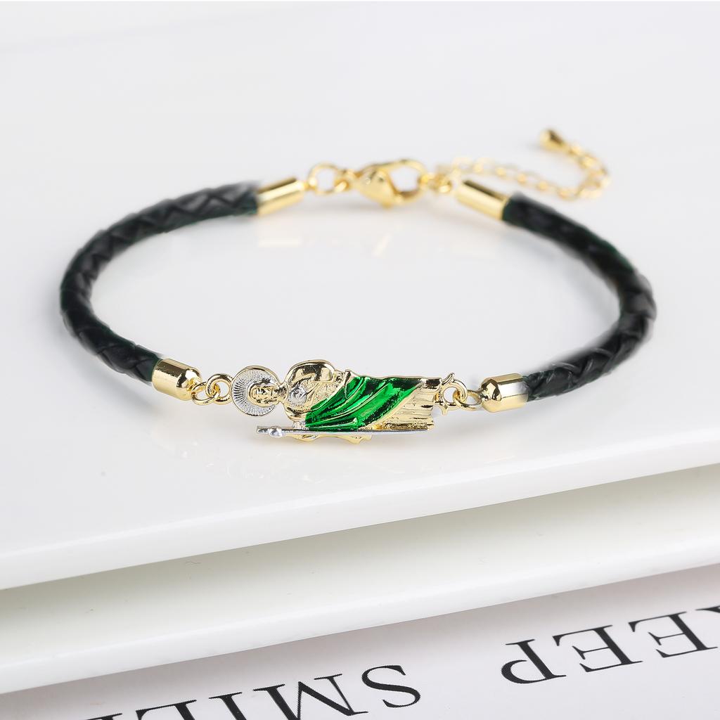 Green Pink Religious St. Jude Leather Rope Braided Jewelry Bracelet Fashion for Man Woman Daily Party Zirconia Jewelry