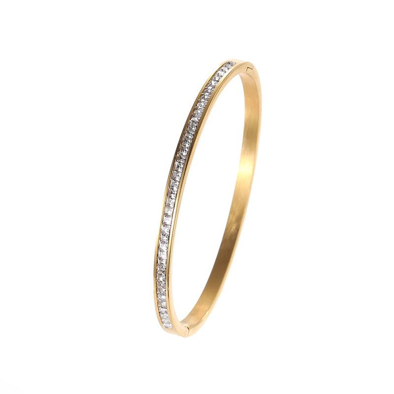 18K Gold Diamond-Inlaid Titanium Steel Bracelet, Women's Niche Luxury Design, Stainless Steel Hollow Letter Style.