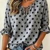Women's Polka Dot Print Blouse, Tie Neck 3/4 Flare Sleeve Vintage Casual Loose Tunic Top for Daily