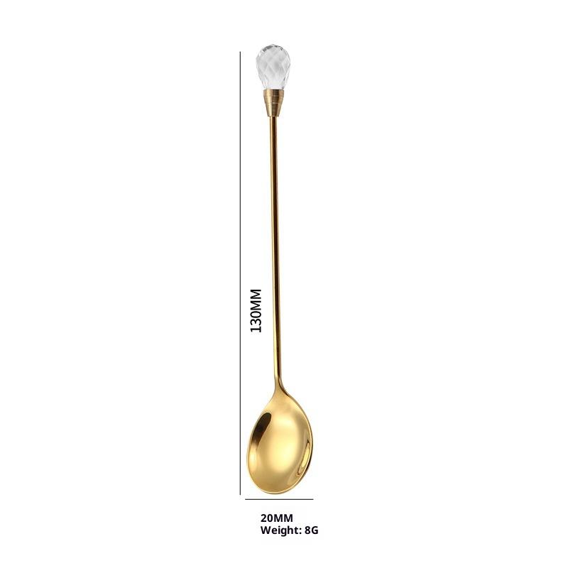 Spoon Set Long Handle Teaspoon 430 Stainless Steel Diamond Ice Spoon Perfect For Dessert Ice Cream Coffee Cocktail