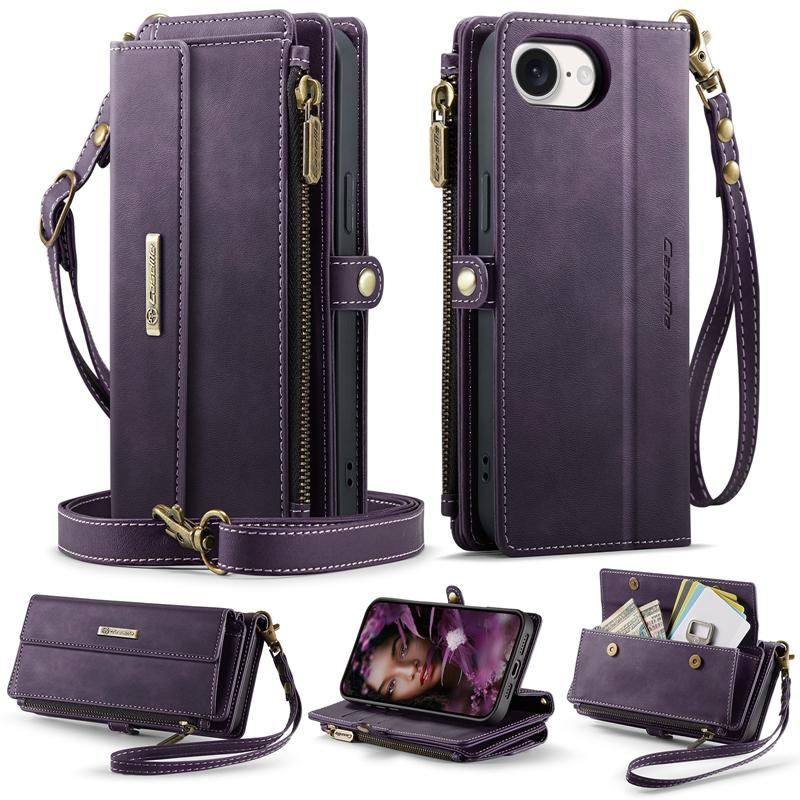 For iPhone 16E/12 Mini/13 Mini/11 Pro/12 Promax Multi-function Wallet Flip case Pouch Cover with Lanyard