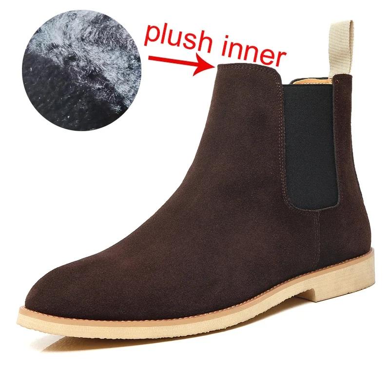 British Style Men's Genuine Suede Leather Chelsea Boots High-top Dress Shoes Fashion Warm Winter Men Riding Boots Shoes for Men