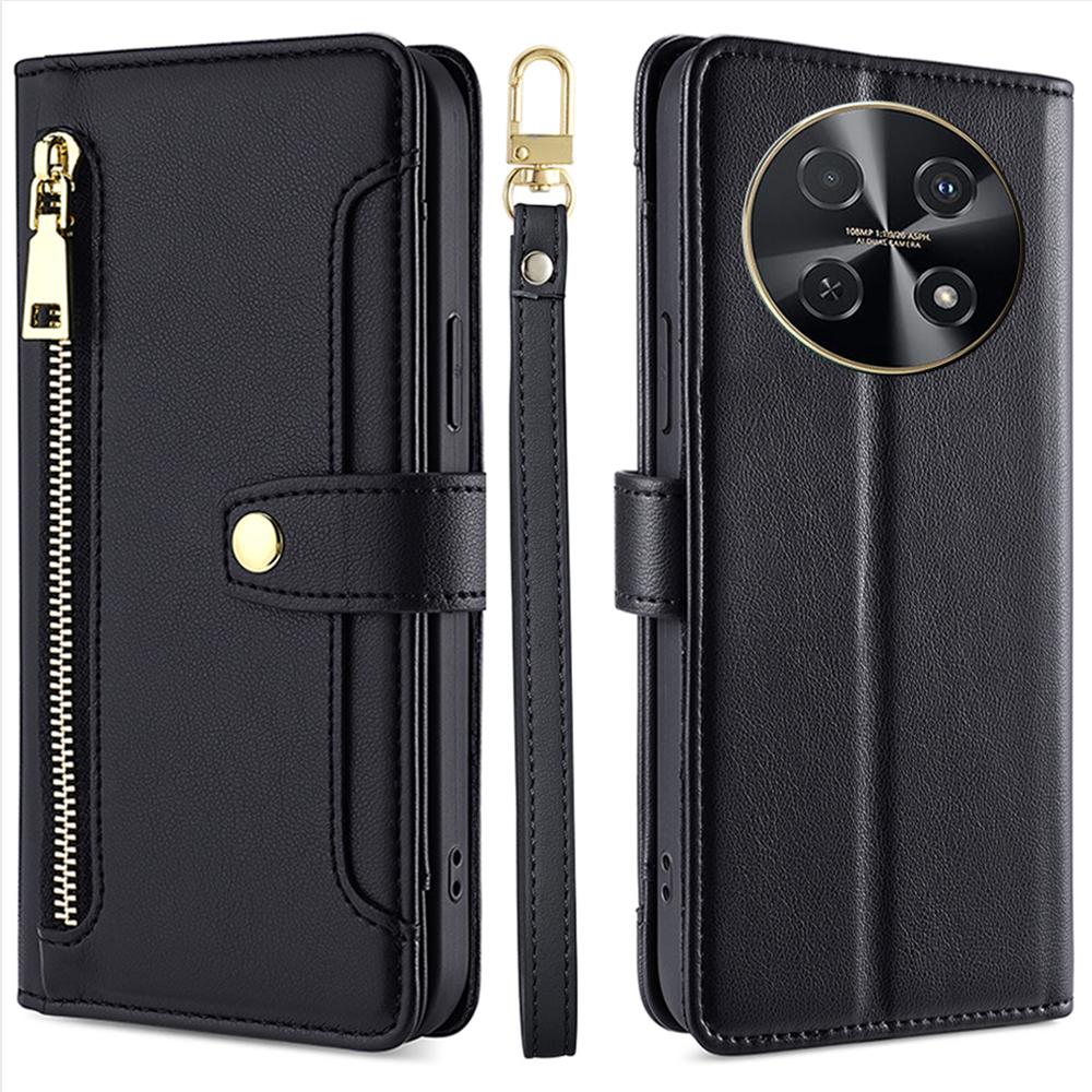 For Huawei nova 12i 4G Shockproof Phone Cover Zipper Pocket Leather Cell Phone Case Wallet with 2 Straps