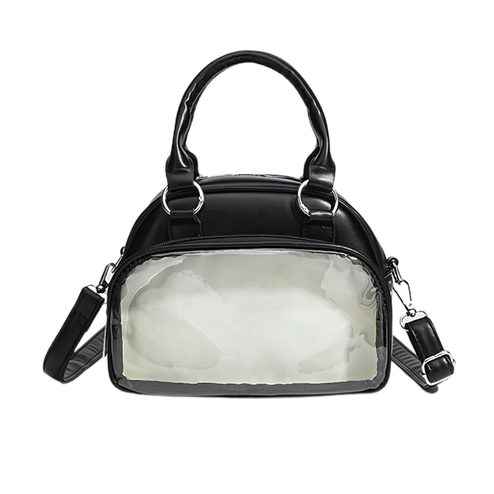 

Harujio Ita Mini Boston Shoulder Mini Oshikatsu Plush Toy Cute Tote Shoulder Silver Bag, Bag, Small, Bag, Bag, Pouch, 2-Way Bag, Bag, Black, White, чорний