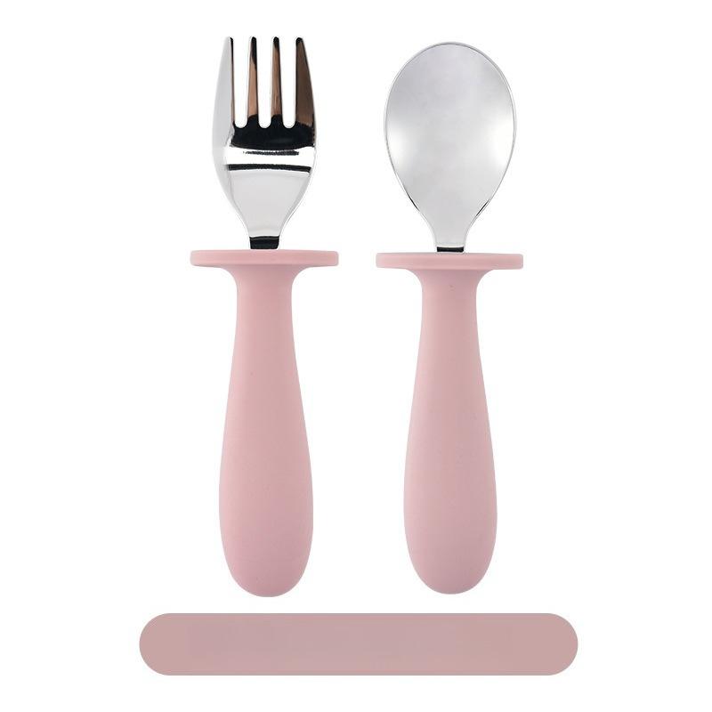 304 Stainless Steel Fork and Spoon Silicone Long Handle Tableware Set розовый