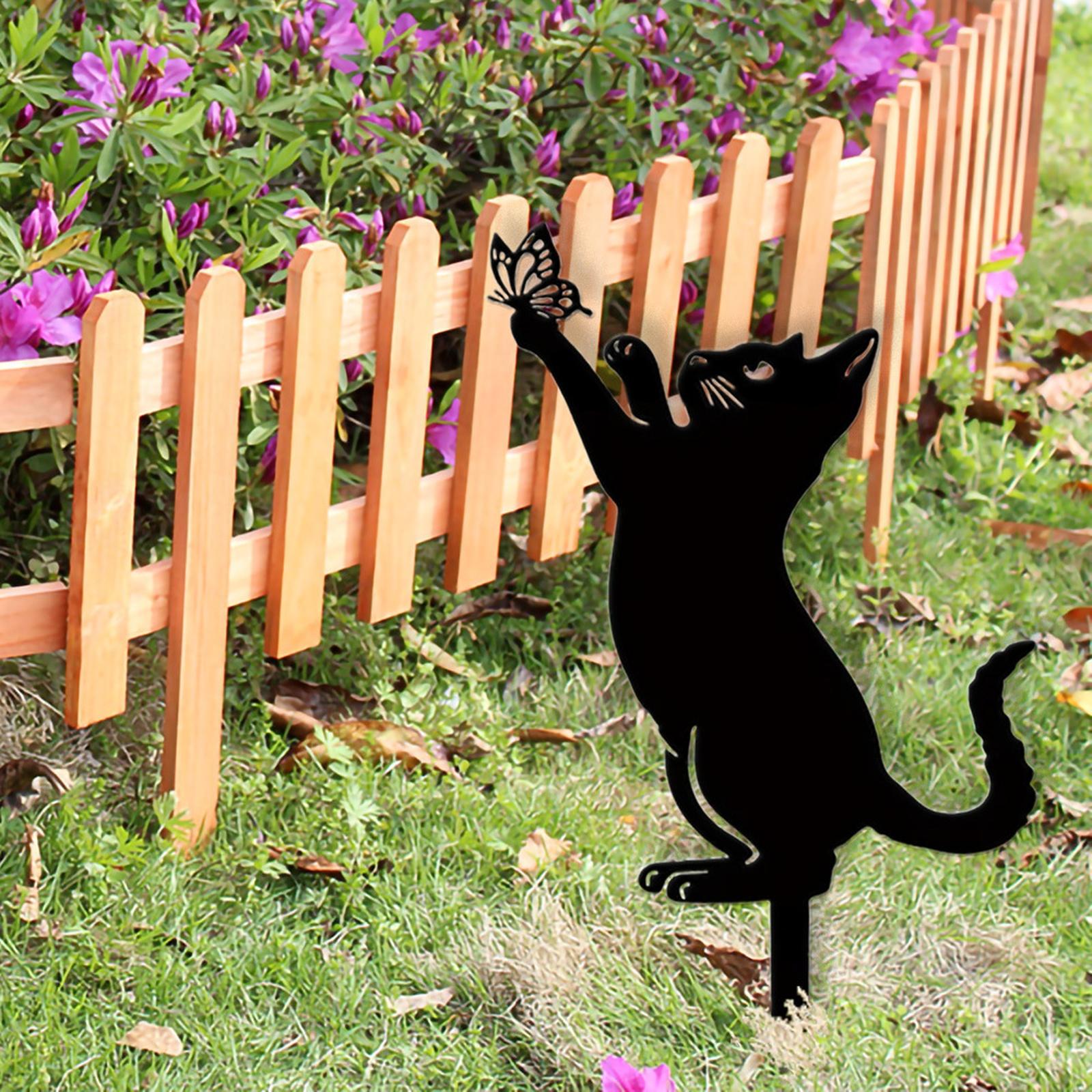 

Metal Garden Stake Cat with Butterfly Outdoor Decorative Yard Art Lawn Ornament Metal Craft Sculpture for Garden Patio one size чорний
