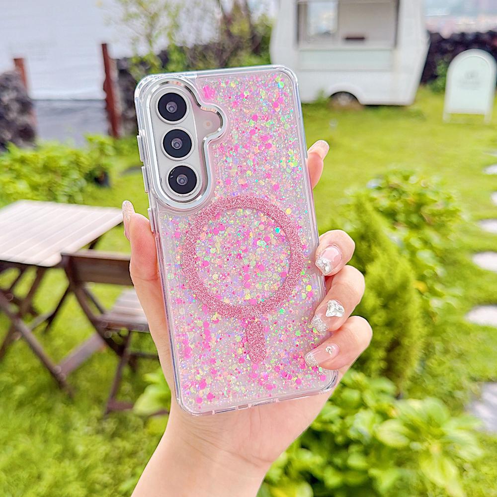 KEYSION Luxuxy Glitter Magnetic Phone Case for MagSafe for Samsung Galaxy S23 S24 S25 S26 Ultra 5G S26+ S25 Plus TPU+PC Shockproof Cover