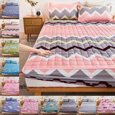 Fashion Mattress Cover Thick Quilted Fitted Bed Sheet Fashion Printed Bedding Queen King Non-slip Sheet Dust Cover
