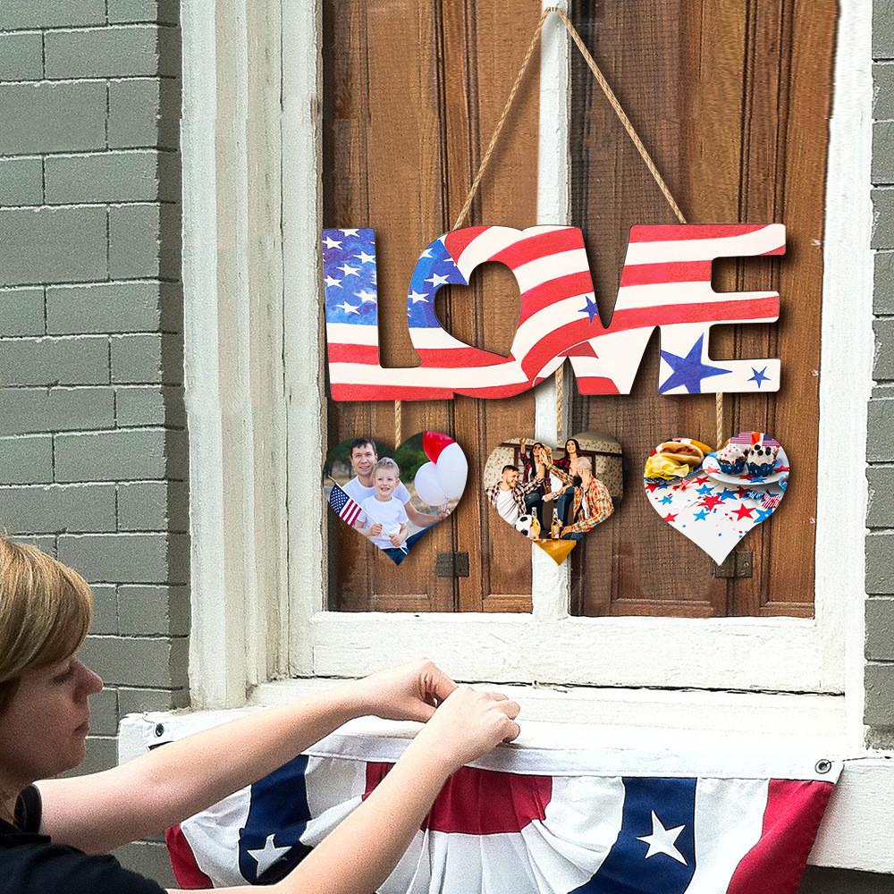 Rustic Heart Shaped Wooden Independence Day Decor With American Flag Motif For Events Holiday