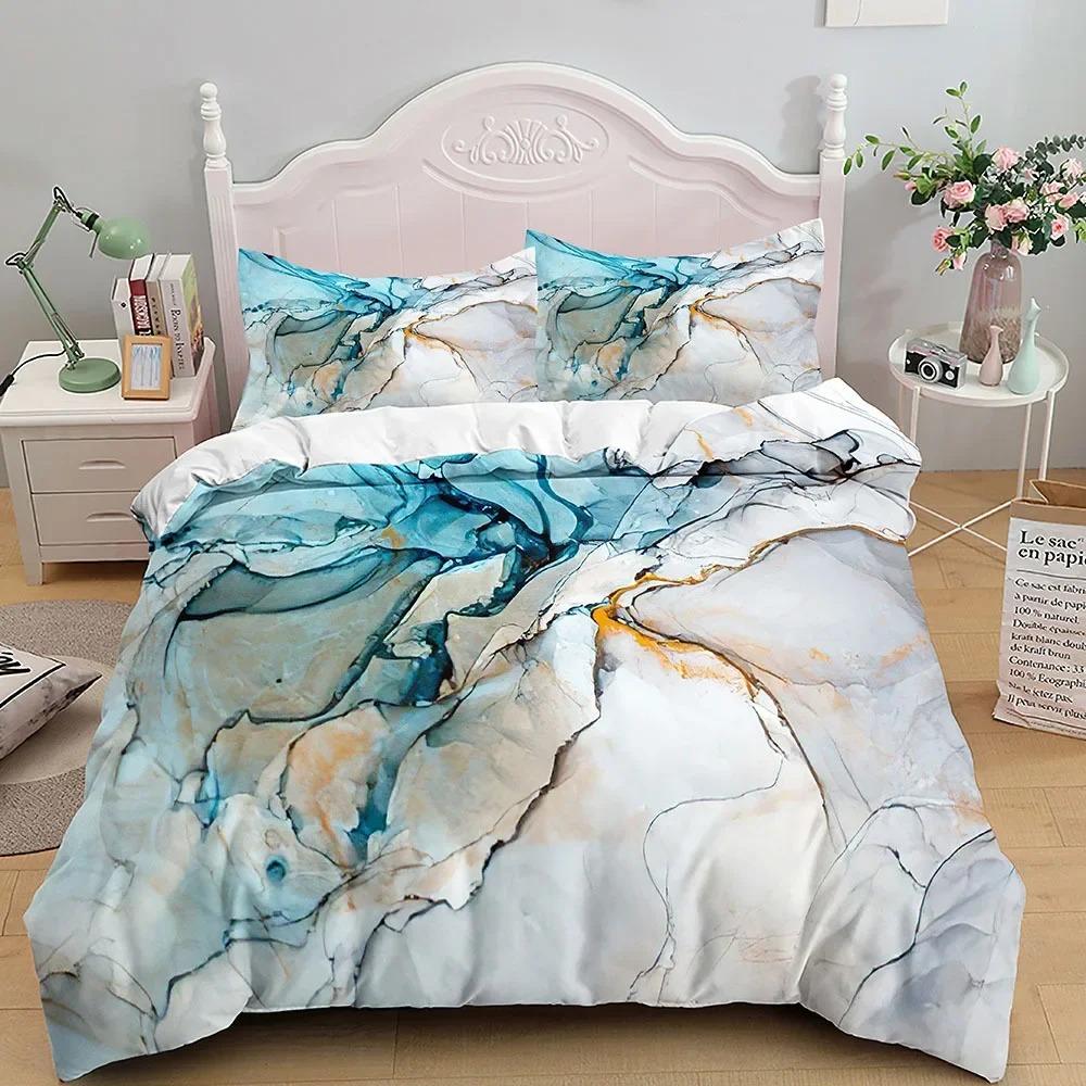 Marble Bedding Set King_Queen Size,Grey Gold Marble Duvet Cover Men Adults Modern Abstract Art Tie Dye Gothic Soft Quilt Cover