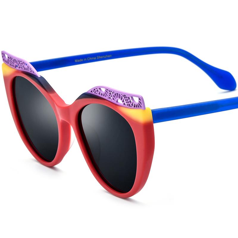Borregls Multicolor Matte Acetate Polarized Sunglasses Women UV400 Brand Design Retro Cat Eye Sun Glasses Cateye Shades 19365T Acetate