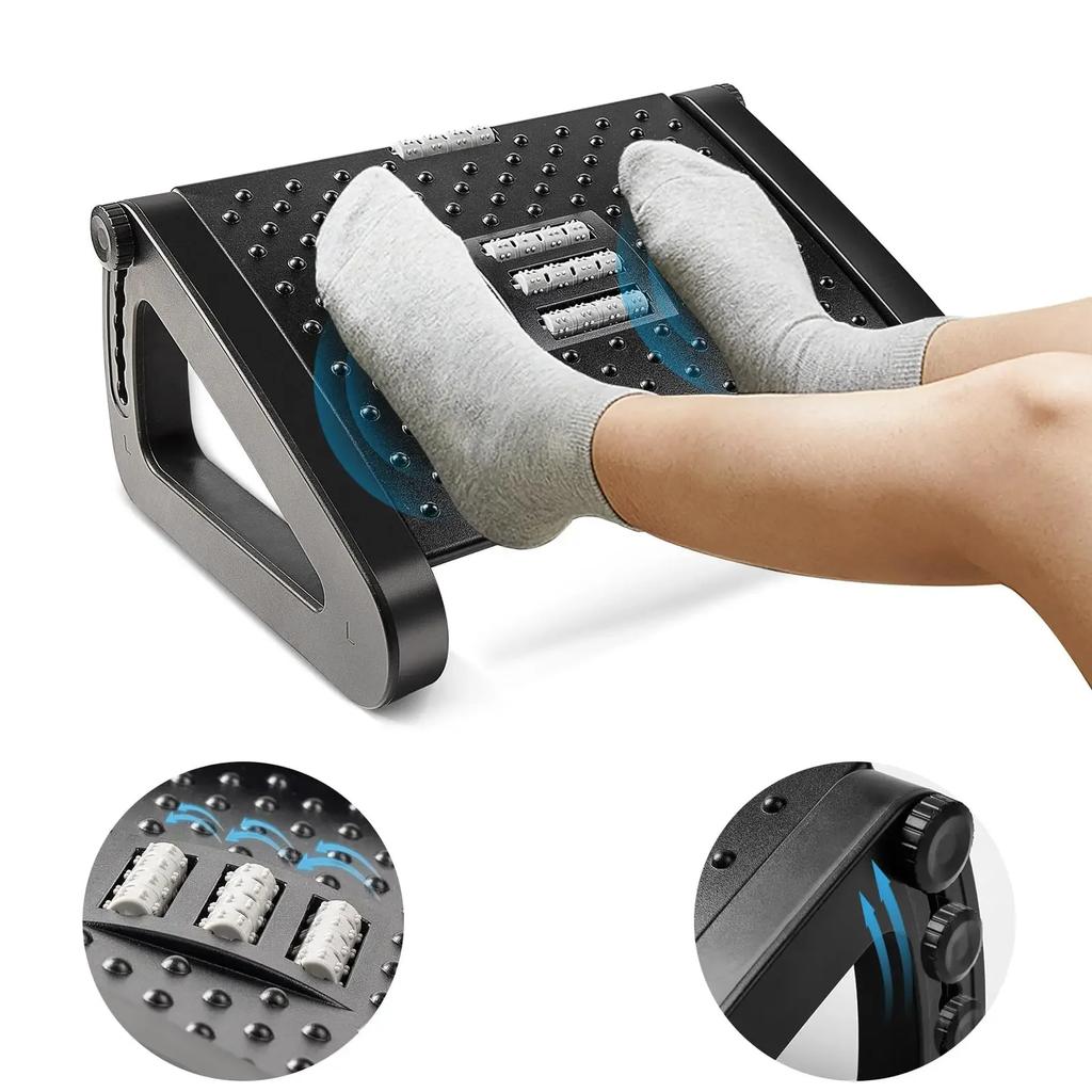 New Under Desk Footrest with Massage Rollers Ergonomic Foot Stool for Home Office Pain Relief and Comfort