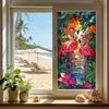 Fenster Sichtschutzfolie Buntglas Flamingo Tropisch Statisch Haftend Hitzeregulierung Tür Abdeckung Aufkleber mit Palmenblättern Blumendekor für Badezimmer