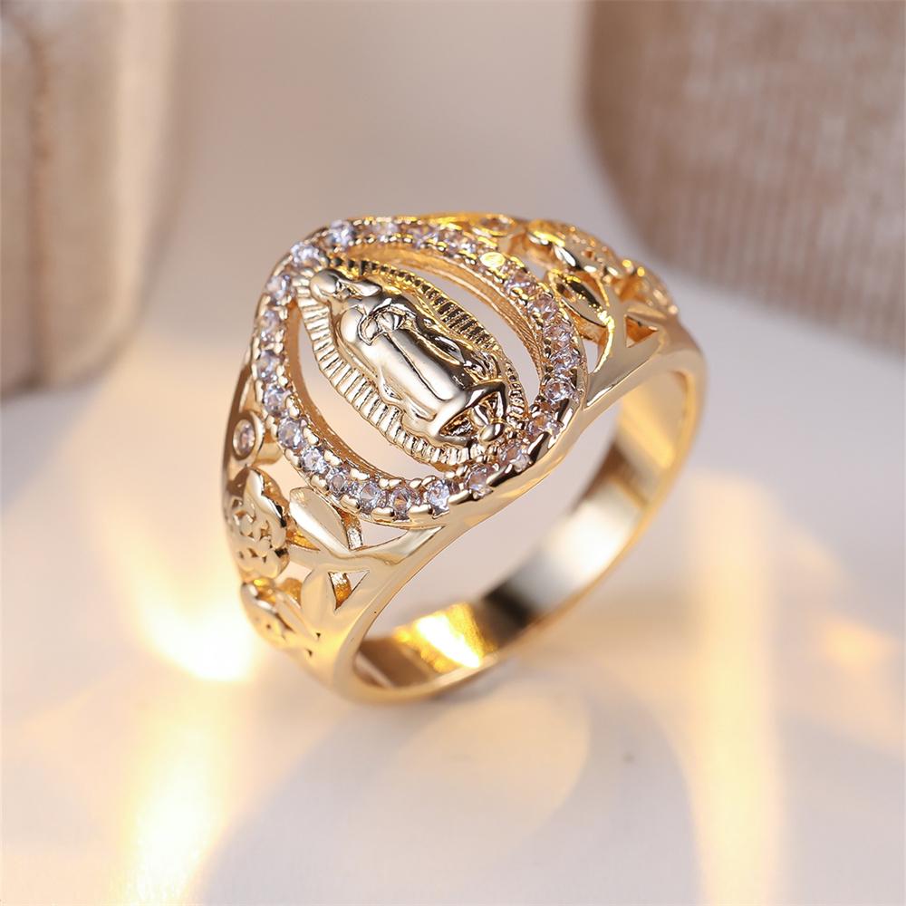 Luxury Crystal Multicolor Zircon Ring Vintage Fashion Gold Color Wedding Bands Engagement Rings Jewelry For Women Men Accessory