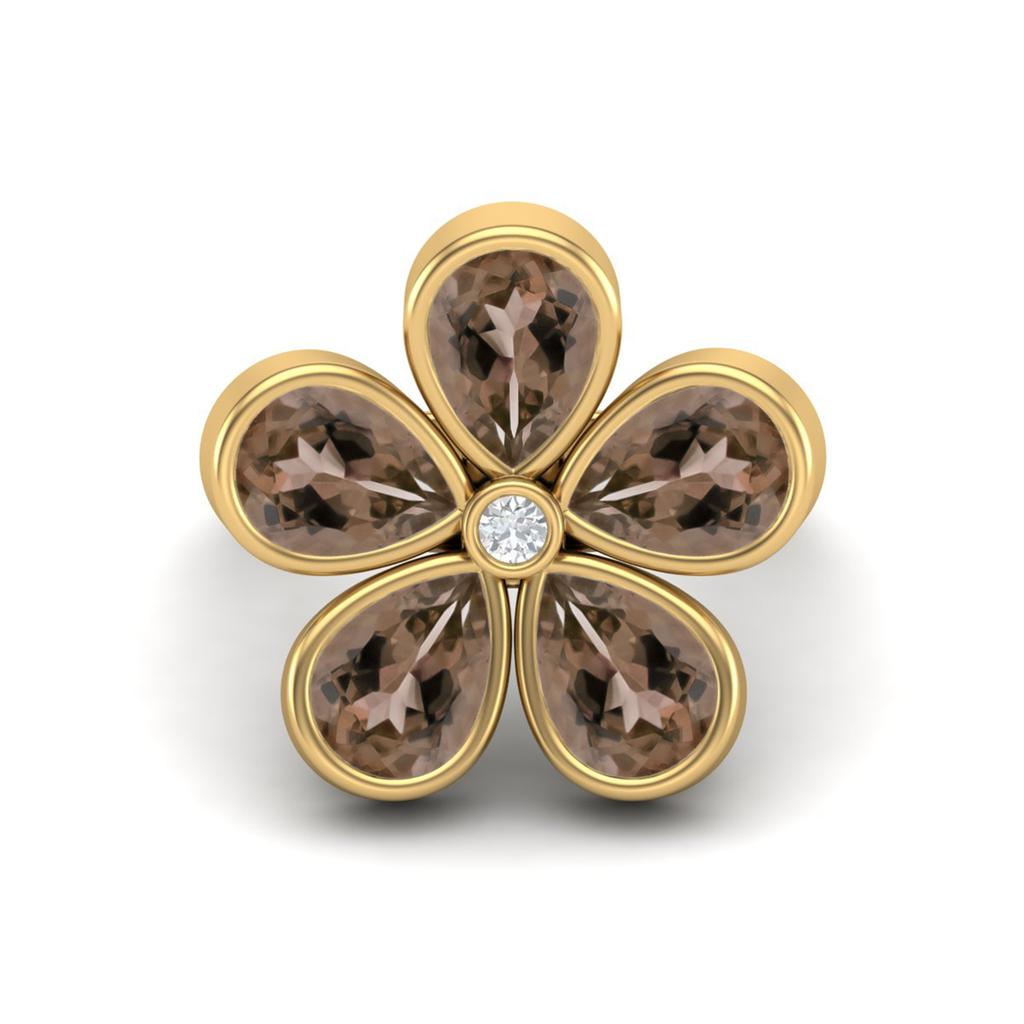 7X5mm Pear Smoky Quartz 925 Sterling Silver Gold Vermeil Five Stone Daisy Flower Women Engagement Ring