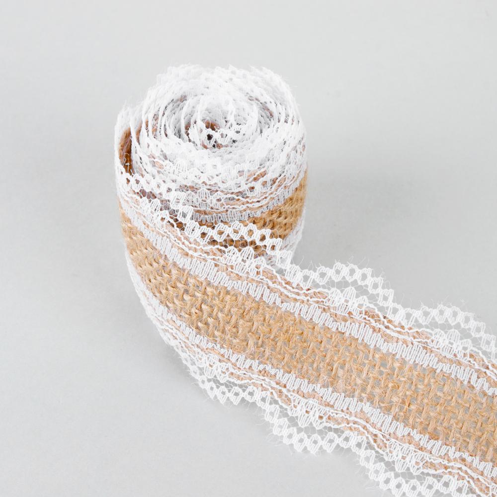 1m/roll Craft Wedding Satin Bow Hessian Ribbon Jute Burlap Sisal Trim Lace Edge