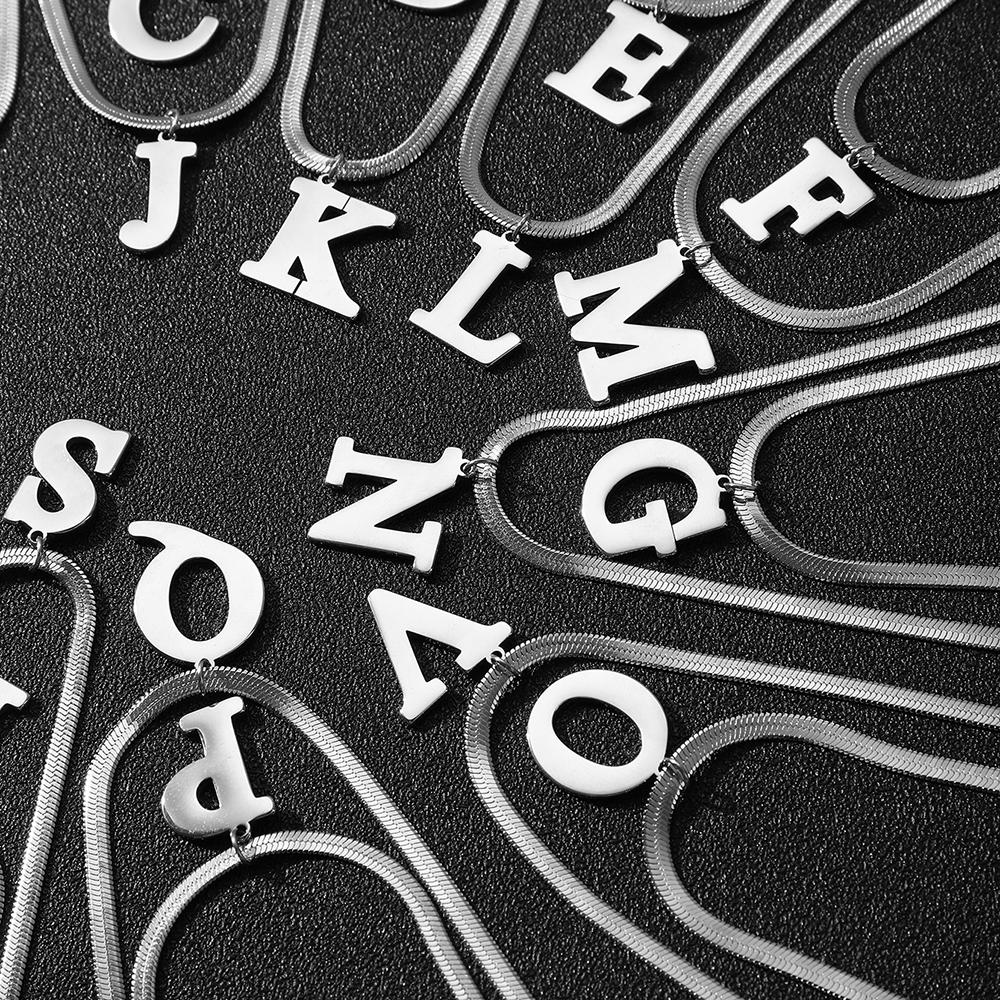 Stainless Steel Necklace Style prevalence Personality Design Fine Blade Chain 26 Alphabet Pattern Necklaces For Women Zircon