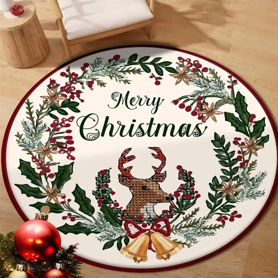 Christmas Snowflake Round Carpet for Living Room Decoration New Year Home Bedroom Large Rug Soft Non-slip Cloakroom Floor Mat