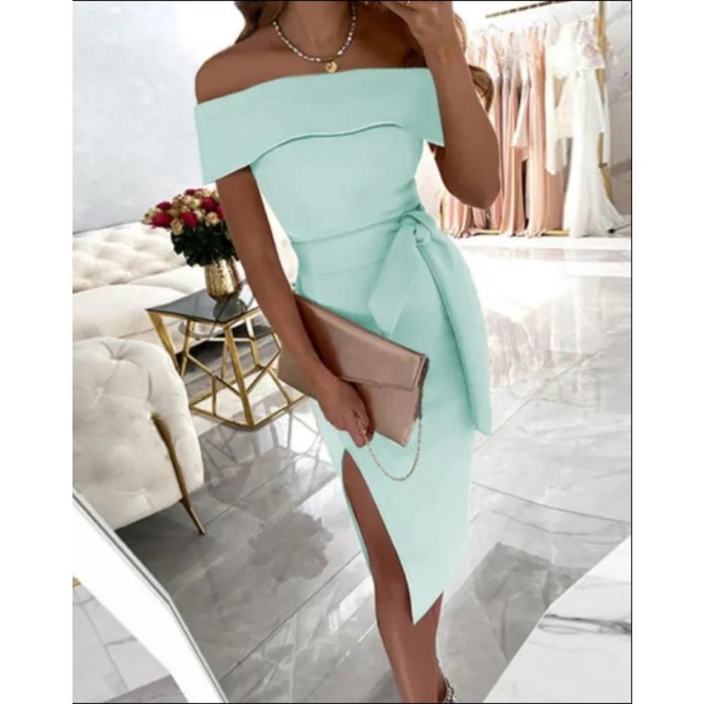 

JPNTKY Женская мода лето весна однотонный принт короткий рукав одно плечо повседневные платья XXL светло-зеленый