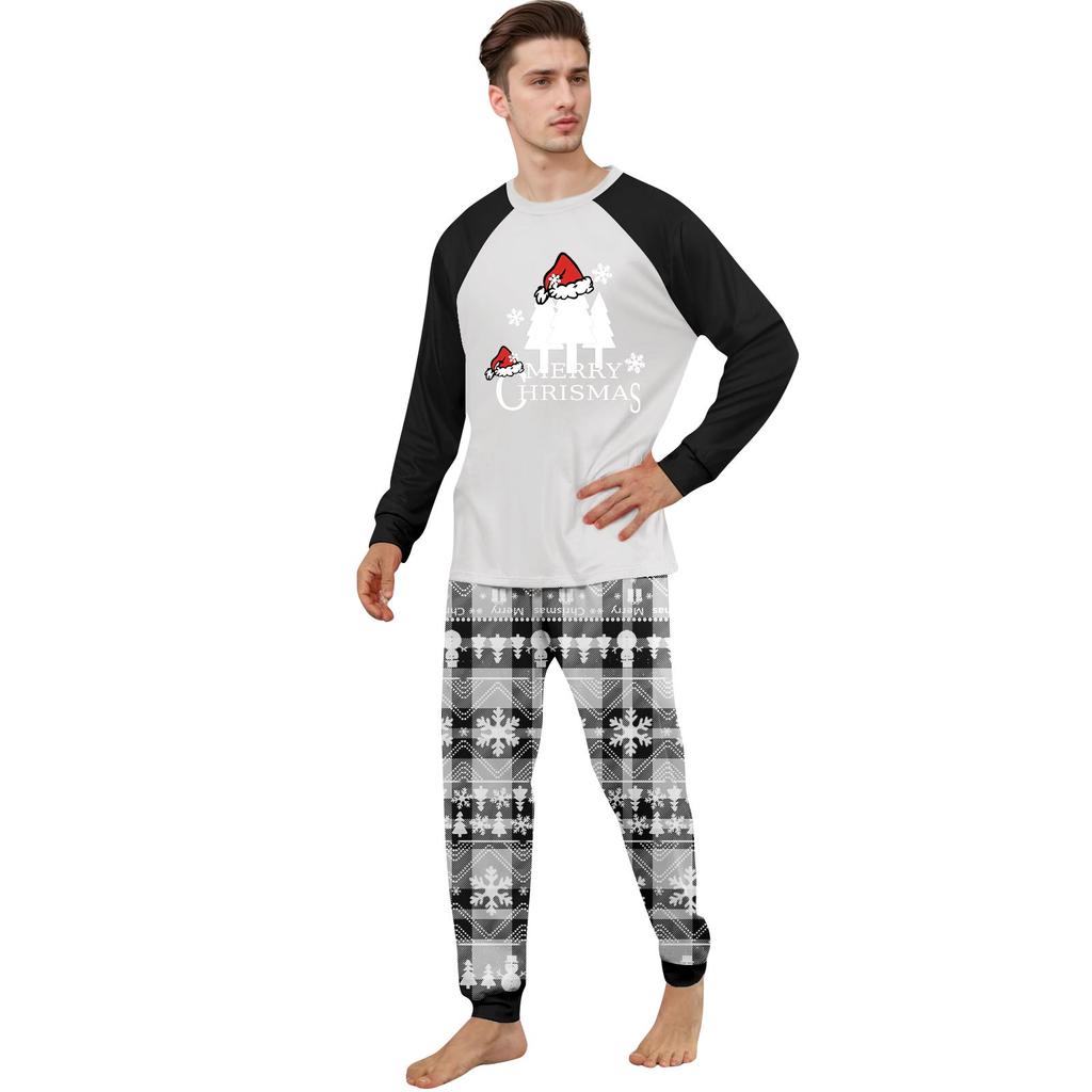 Christmas Print Cute Family Set Pajamas Round Neck Long Sleeve Tops Pants Baby Onesies Home Clothes Christmas Party Family Set