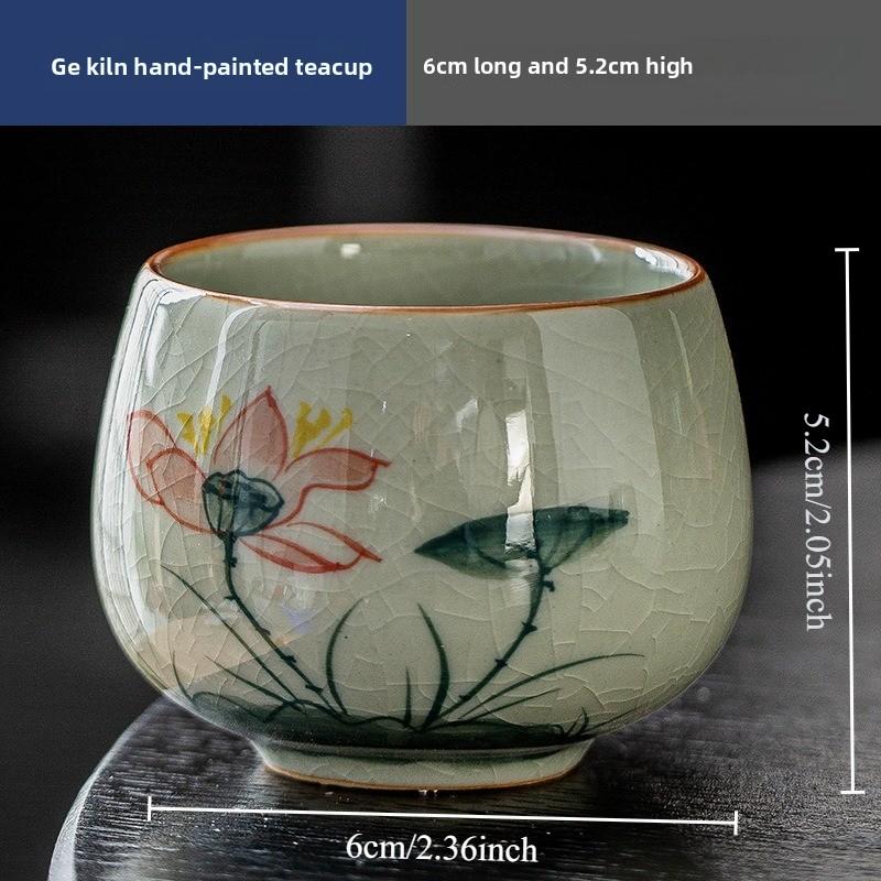 

Vintage Hand-Painted Ceramic Teacups Set Crackle Glaze Porcelain Tea Cups with Floral Design for Gongfu Tea Ceremony