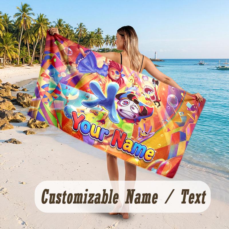 Personalized Beach Towel,The Amazing Digital Circus Custom Printed Name Text, Super Absorbent Towel For Beach Vacation