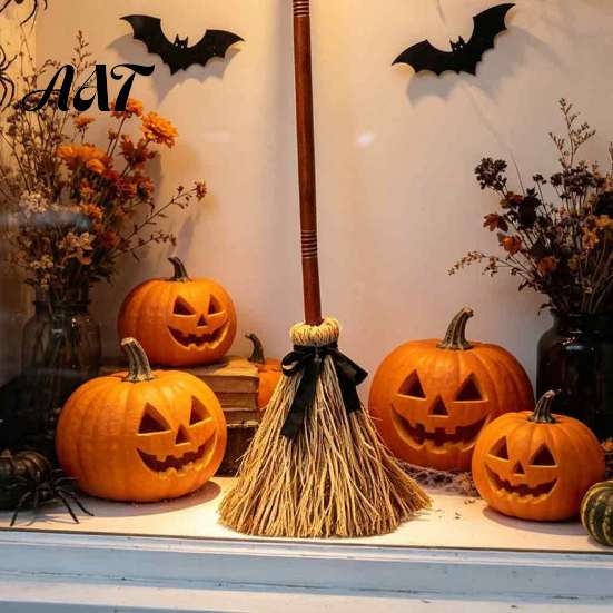 Decorazione Elettrica per Festa di Halloween, Giocattolo Scopa Elettrica, con Accessorio Oscillante Attivato al Tocco, Scopa da Strega in Paglia Retro, per Esposizione in Cortile Realistico