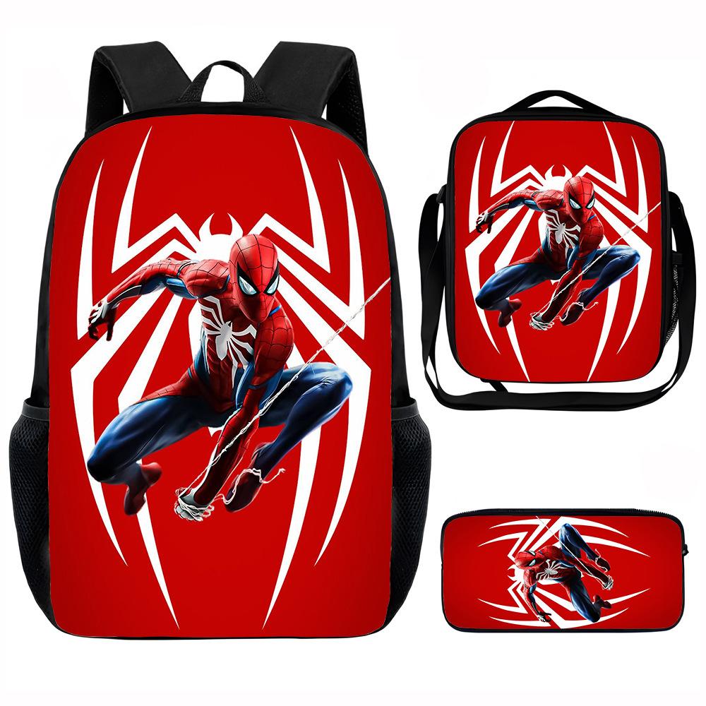Spider-Man School Bag Lunch Bag Pencil Bag Elementary School Backpack Cartoon Peripheral Backpack Children's Bag Three-piece Set