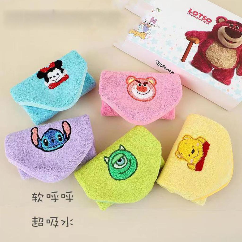Baby Embroidery Cartoon Small Square Towel Coral Fleece Children's Towel Soft and Quick-drying Kindergarten Face Wash Hand Towel