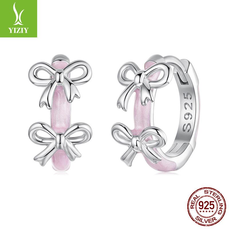 Romantic Pink Bow Ear Buckle Girl Sweet Girl Heart S925 Sterling Silver Earrings Earrings