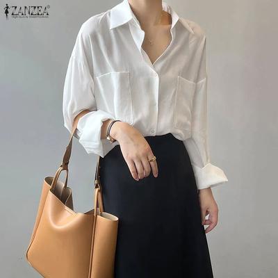 Women Turn Down Collar Loose Casual Long Sleeve Blouse