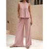  Women's Elegant Solid Color Matching Set Sleeveless Blouse And Wide Leg Pants