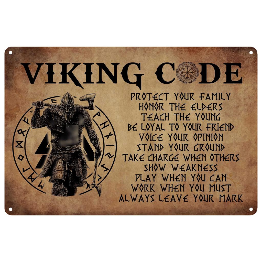 1pc Vintage Viking Metal Signs Wolf Viking Code Home Bedroom Kitchen Bathroom Bar Office Various Scenes Wall Decor 8x12 Inch
