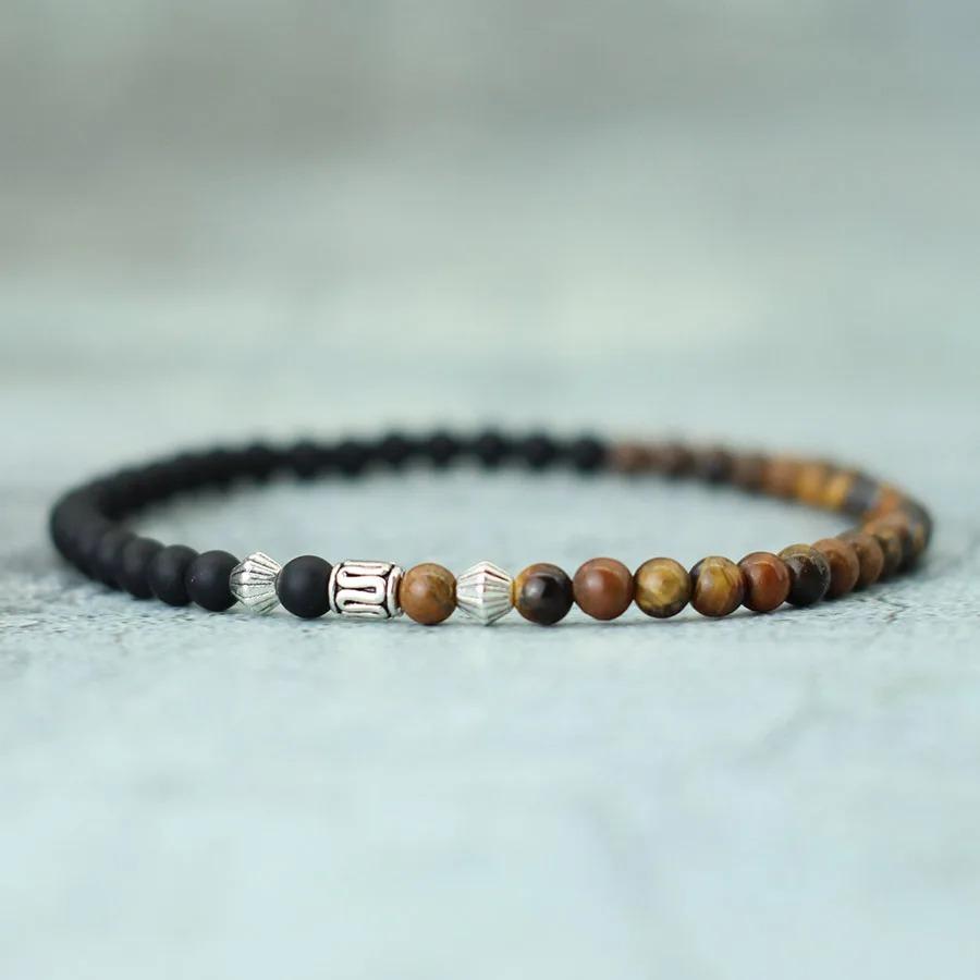 Bransoletka z koralików 4 mm Unisex Wintage Srebrny Kolor Wikingowska Bransoletka Dwukolorowa Naturalny Kamień Howlit Bransoletka Akcesoria Ręczne