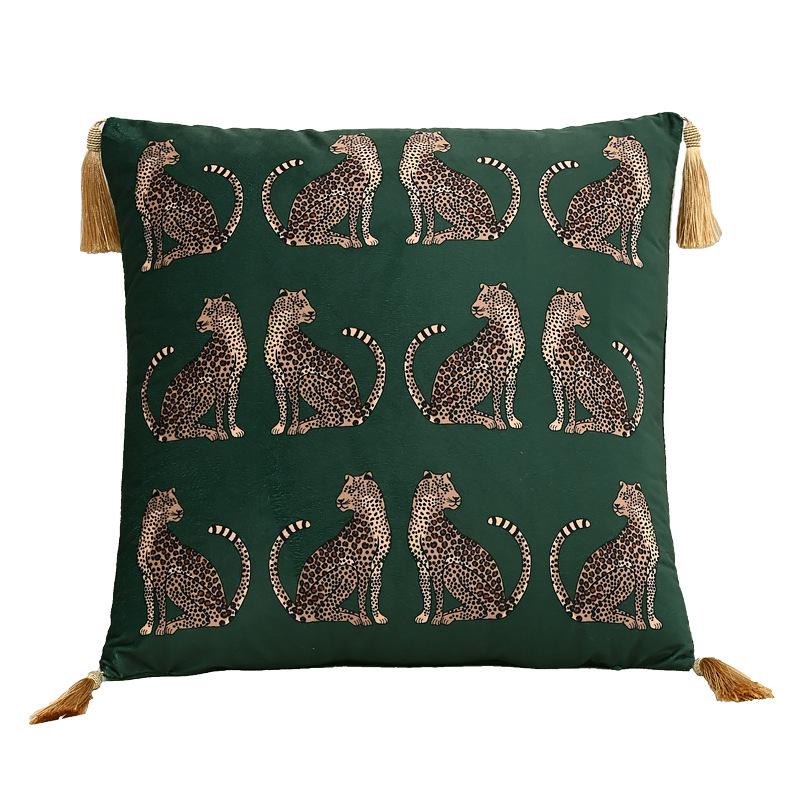 Nordic Luxury Leopard Print Gold Tassel Pillowcase for Living Room Sofa