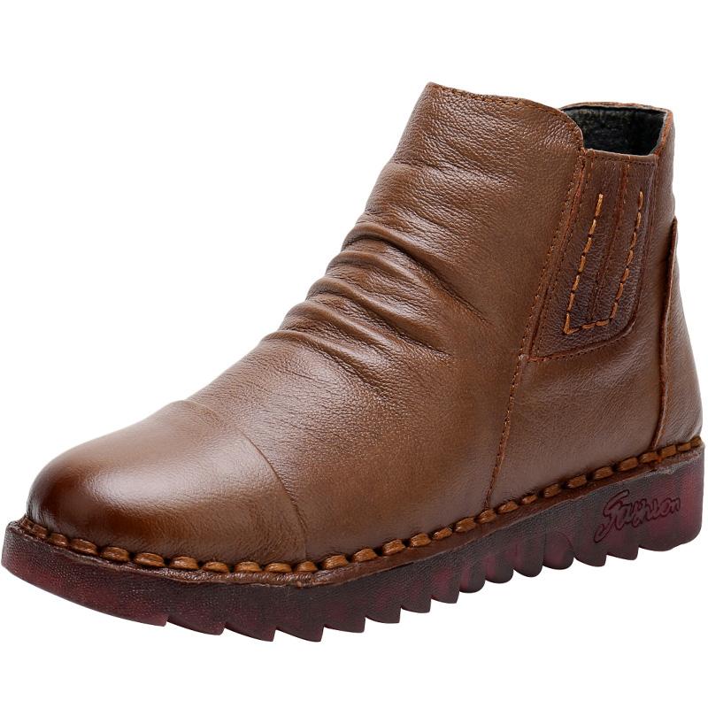 Fashion GKTINOO 2025 Fashion Winter Women Shoes Woman Genuine Leather Flat Ankle Boots Women Waterproof Wedge Warm Boots