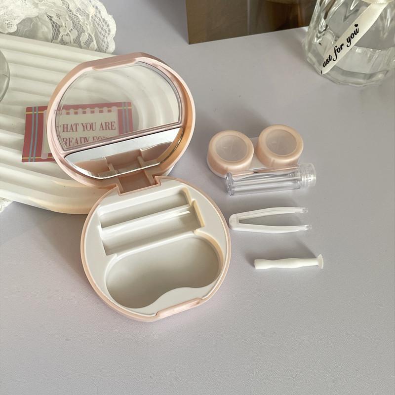 Candy Color Contact Lenses Box Solid Color Portable Contact Lens Case with Tweezer Suction Stick Set for Travel Kit Holder