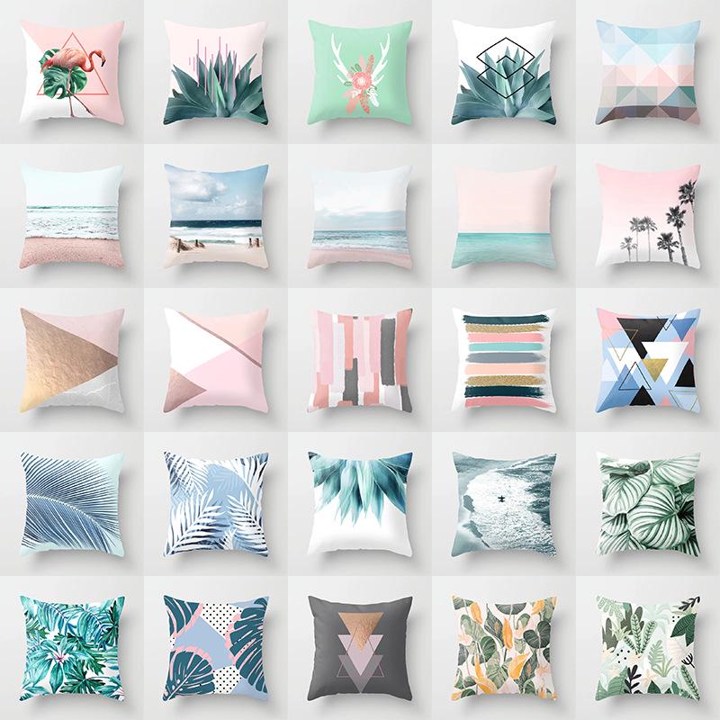 

Ins Pink Geometric Beach Pillow Case Home Sofa Pillow Car Cushion Cover 45X45cm without pillow core
