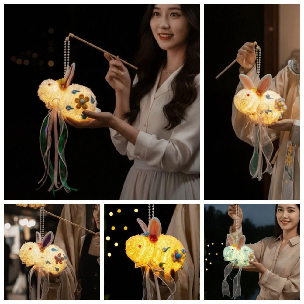 Handmade Plush Bunny Lamp Luminous Mid-Autumn Lantern Rabbit Lantern  Photoshoot Decor