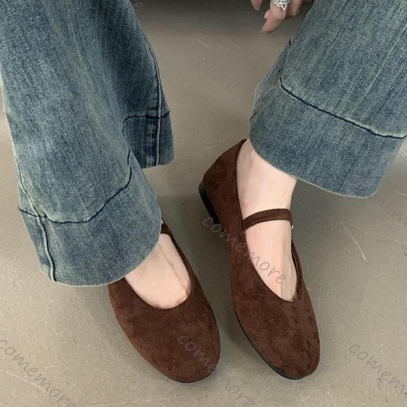 Fashion Comemore Spring New Women Flats Round Toe Shallow Slip On Ladies Casual Ballet Shoes Soft Suede Leather Eelgant Dress Shoes