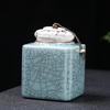 Ge Kiln Zen Wing Pattern Crackle Glaze Ceramic Tea Caddy - Moisture-Proof Tea Storage Jar & Dried Fruit Box, Chinese Style.