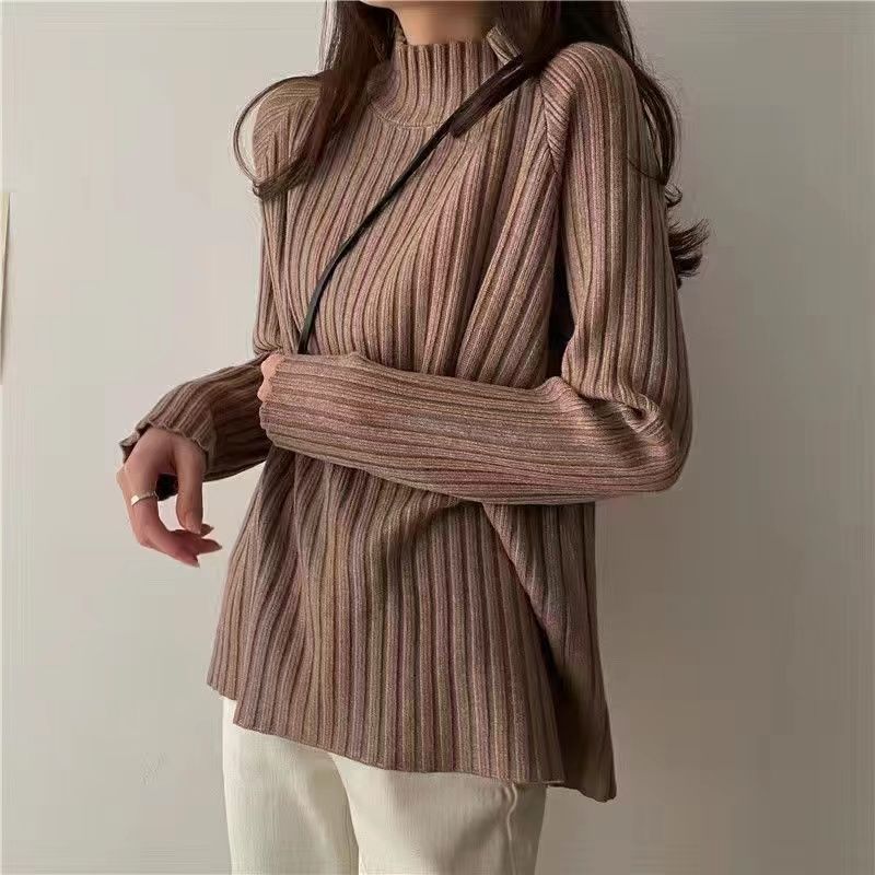 Lazy Style Turtleneck Sweater Autumn Winter Design Sense Loose Thickened Inner Knitwear Niche Top Women's Clothing