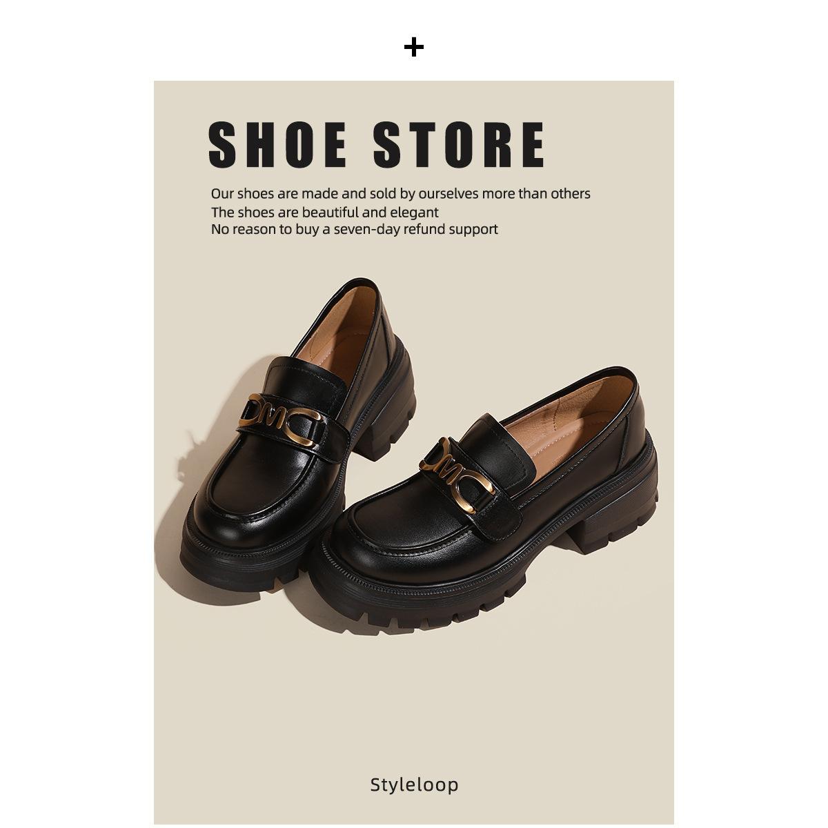 

Yuexinwang genuine leather flat for Huizhou women s shoes grape mother same shoes thick-soled autumn and winter new black loafers women 40