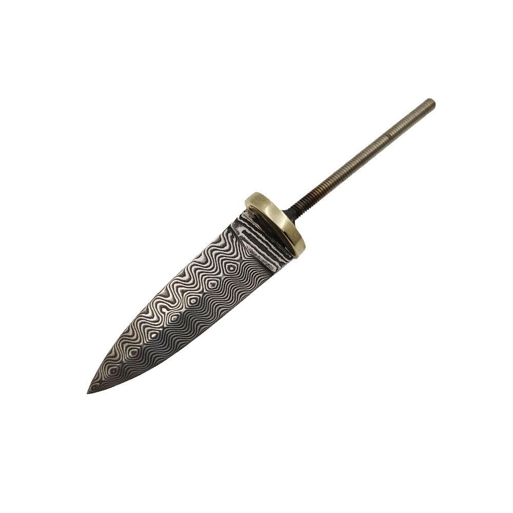 Dropship Real Damascus Steel Semi-finished DIY Tea Knife Blanks Mini Straight Knife Needle with Brass Fittings