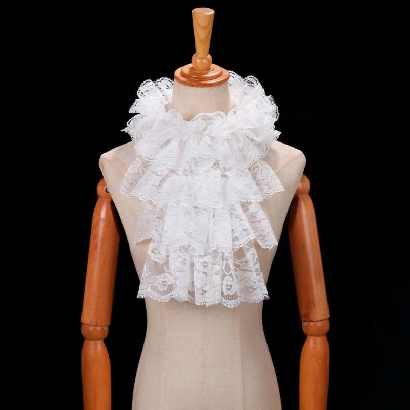Halloween Retro Victorian Lace Jabot Collar and Cuffs Set Colonial Lace Collar Detachable Faux Sleeve Costume Accessory