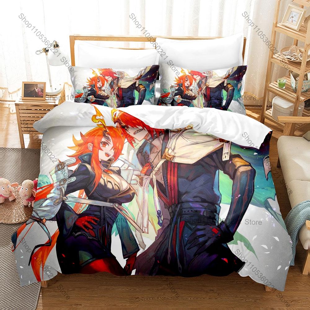 MAGLAM LORD Themed Duvet Cover + 2 Pillowcases Red Hair Blade Lord Satius Darius Character Graphic Bedding Set Dorm Decoration