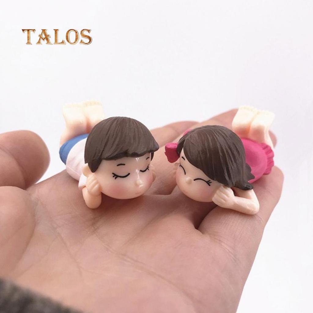 2Pcs Cute Lovers Boy Girl Lying On Front Miniature Garden Bonsai Dollhouse Decor Home Garden