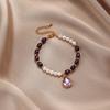 Purple natural stone bracelet, accessory, natural stone freshwater pearl retro bracelet, retro style, freshwater pearl bracelet