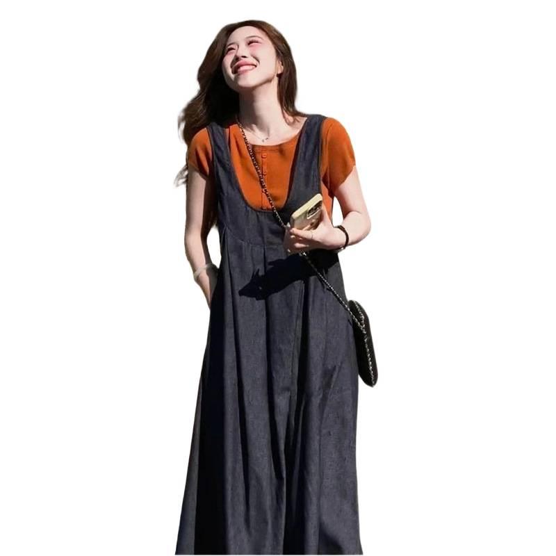 Maternity 2026 Summer French High-Waisted Slimming Vest & Dress Layered Set