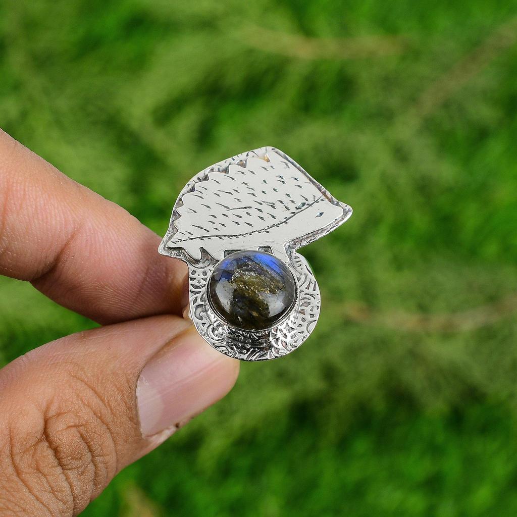 Round Labradorite Stone Sterling Silver Bezel Statement New Promise Ring Jewelry